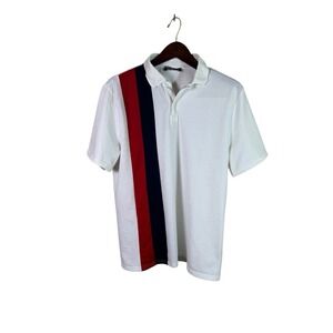 Paul Jones Men's Medium Polo Striped White Short Sleeve Polyester Spandex‎